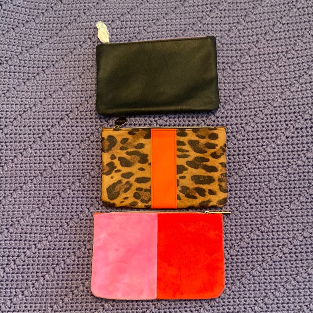 Set of Three Stylish make-Up pouches- Black, Leopard, Pink and Red